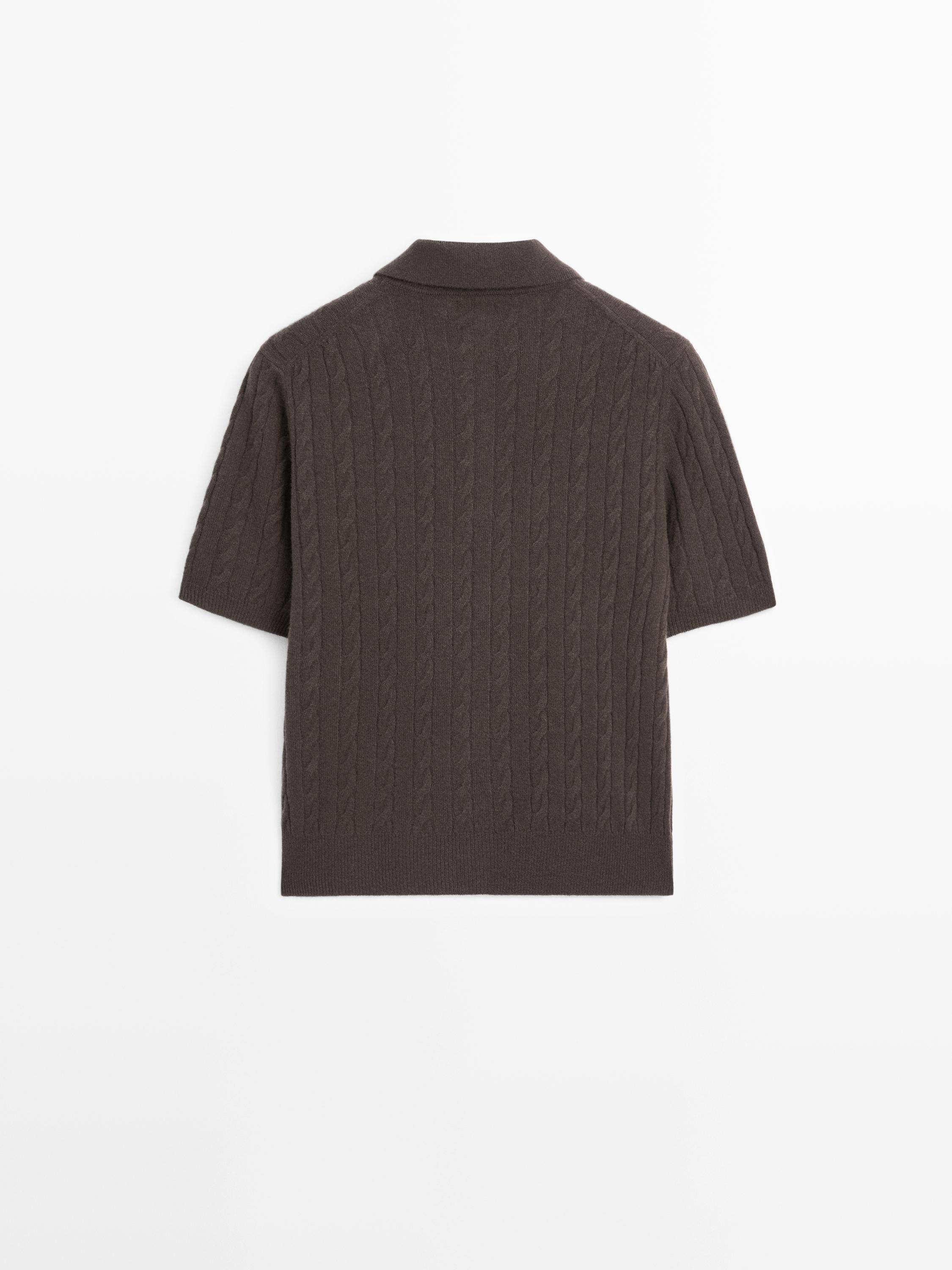 Polo en maille tressée à manches courtes